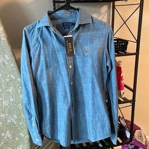 NWT Chambray Polo Ralph Lauren Slim Fit Shirt Size Small